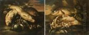 Coppia Di Nature Morte Con Pesci Ecrostacei
