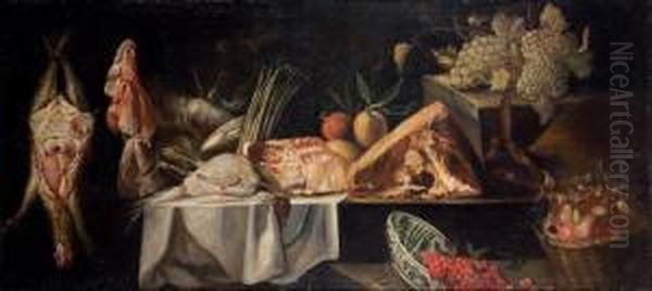 Garde-manger : Nature Morte Au 
Gibier Avec Raisins, Panier De Poires, Coupe De Cerises Et Asperges - view 1
