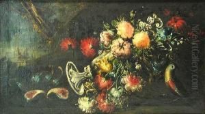 A Still Life With Flowers And A Bird by Felice Boselli