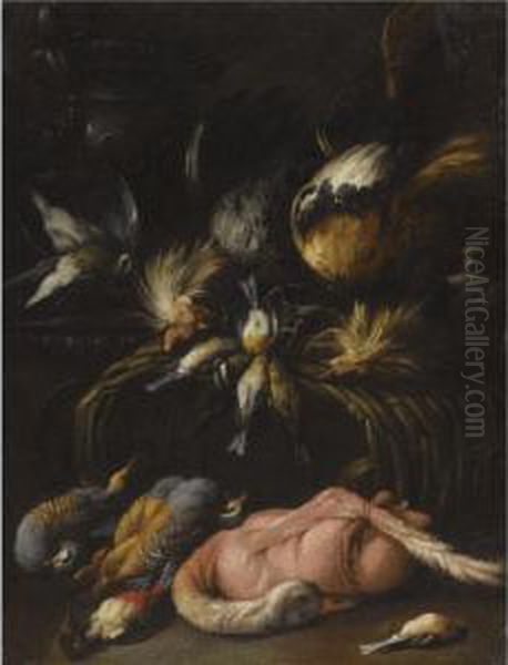 A Still Life With Dead Game,
Including A Brace Of Partridge, A Plucked Goose And Several Songbirds - view 1