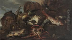 A Still Life Of Fish, Shells And Game Birds by Felice Boselli