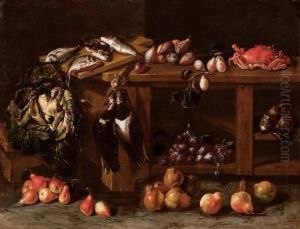 Natura Morta Di Penna, Pesci,frutta E Verdura by Felice Boselli