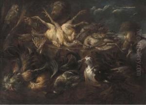 A Falconer And His Falcon, A 
Duck With Wheat In Its Beak, Asleeping Boy And Dead Game In A Landscape