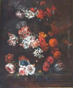 Still Lives - Mixed Flowers On A Stone Ledge