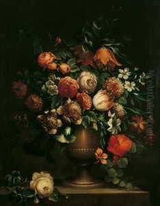 Blumenstilleben. Verso (wohl Von
Der Originalen Leinwand Ubertragen) Bezeichnet Und Datiert: Jean
Baptiste Bosschaert/1741. Ol Auf Leinwand (doubliert). H 91; B 71 Cm. by Jan-baptist Bosschaert