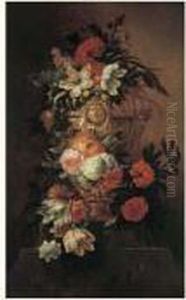 Nature Morte A La Guirlande De Fleurs Decorant Une Urne Sculptee Nature Morte A La Guirlande De Fleurs Decorant Une Urne Sculptee