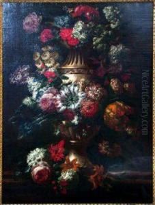 Floral Still Life In A Decorated Urn by Jan-baptist Bosschaert