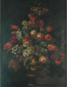 Vase De Fleurs Sur Un Entablement. by Jan-baptist Bosschaert