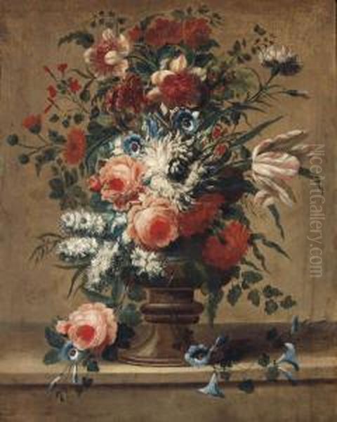 Flowers In A Vase On A Stone Ledge - view 1