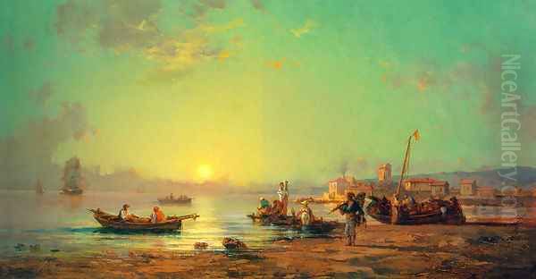 Italian Costal Landscape with Fishermen - view 1