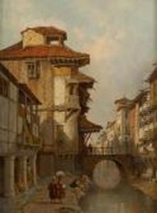 Lavandieres Pres Du Pont by Francois Antoine Bossuet