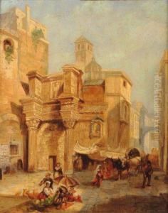 Scene De Marche Aux Abords De Ruines Antiques by Francois Antoine Bossuet