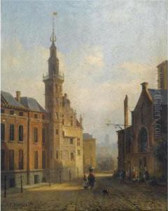 A Streetscene In A Sunlit Town by Francois Antoine Bossuet