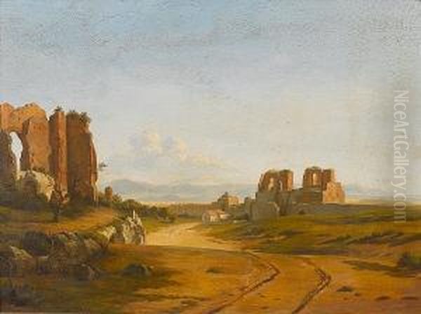 A Distant View Of The Claudian Aqueduct, Outside Rome - view 1