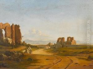 A Distant View Of The Claudian Aqueduct, Outside Rome
