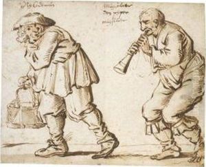 Two Characters From Popular Theatre: 'nijkodemus' And 'muyselaerthe Piper' by Andries Dirksz. Both
