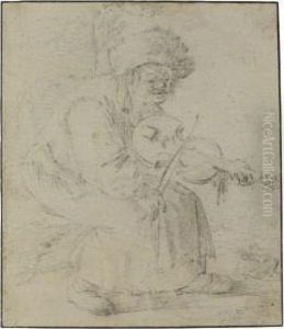 An Old Peasant Woman Playing The Violin by Andries Dirksz. Both