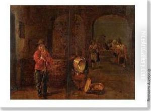Scene D'auberge Avec Figure Pres Du Puits Et Cinq Autres Sous Un Arc. Scene D'auberge Avec Figure Pres Du Puits Et Cinq Autres Sous Un Arc.