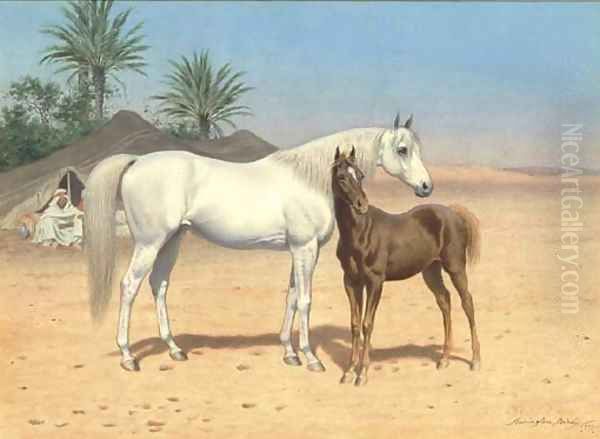 Arab horses in the desert - view 1