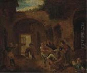 Peasants Skirmishing In An Alleyway by Andries Dirksz. Both