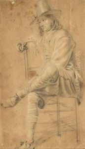 Study Of A Seated Gentleman With A Hat by Andries Dirksz. Both