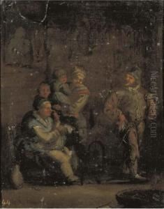 An Interior With A Family By A Spinning Wheel by Andries Dirksz. Both