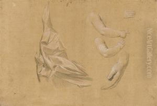 A Drapery Study With Subsidiary Studies Of An Infant's Arm And Twostudies Of Hands - view 1