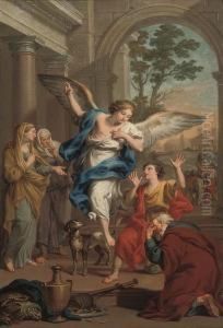 The Archangel Raphael Before Tobit And Tobias by Giuseppe Bottani