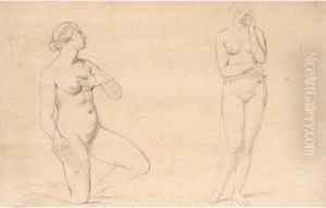 Six Sheets Of Figure Studies, Including Female Nudes, Male Nudes, And Drapery