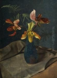 Orchideen In Blauer Vase. by Herbert Bottger