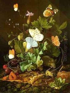 Still Life of a Forest Floor with Flowers, a Mouse and Butterflies by Elias van den Broeck