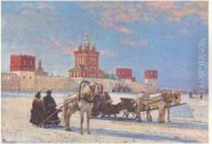 Madame Bouchard En Traineau Devant Le Kremlin Sous La Neige