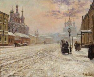 A Winter Morning On The Malaya
Dmitrovka In Moscow, By The Gates Of The Strasnoi Monastery by Paul Louis Bouchard