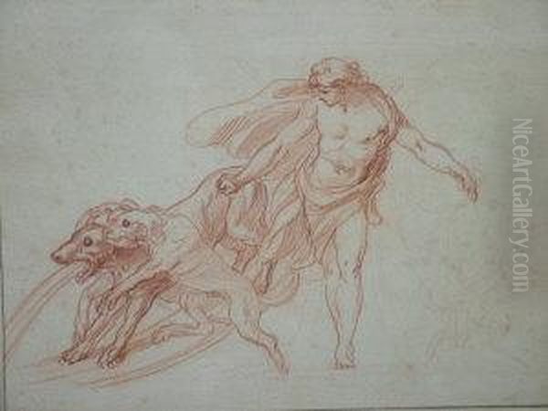 Draped Figure With Three Hounds - view 1