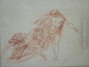 Draped Figure With Three Hounds
