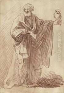 A Saint Holding A Book And An Owl (saint Jerome?) by Edme Bouchardon