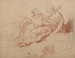Two Draped Female Figures Seated On A Cloud
