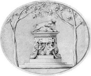 A Boar On A Pedestal Decorated With Two Griffins, Flanked Bytrees