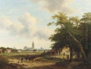 Panoramic view of The Hague, with the Nieuwe Kerk and the St Jacob's Kerk beyond by Pieter Daniel van der Burgh