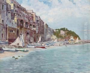 Boats On The Marina Grande, Capri by Joseph-Felix Bouchor