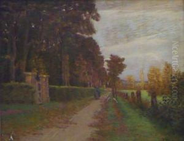 Bergere Et Ses Moutons Dans Une Allee - view 1