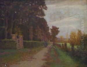 Bergere Et Ses Moutons Dans Une Allee by Joseph-Felix Bouchor