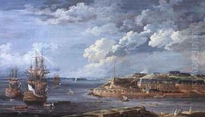 View of Brest with the Batterie Royale and men o'war in the bay 1776 by Louis Nicolael van Blarenberghe