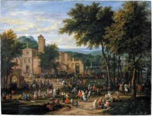 Landscape With A Village 
Festival, With Numerous Figures Dancing And Feasting Near A Church, A 
River Beyond