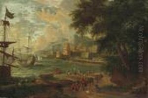 A 'capriccio' View Of A Mediterranean Harbour by Adriaen Frans Boudewijns