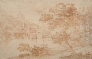 Klassische Italienische Flusslandschaft. 2935 by Adriaen Frans Boudewijns