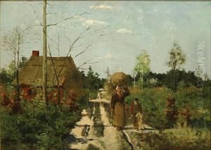 Landweg Bij Een Hoeve Met Personages. Landweg Bij Een Hoeve Met Personages.