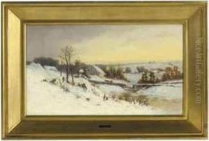 A Man Walking His Dog In A Snow-covered Valley Near Albany, Newyork by George Henry Boughton