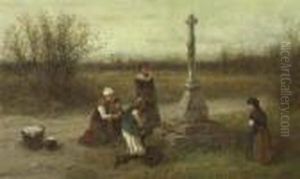 Familie Vor Einem Kreuz. 1870. by George Henry Boughton