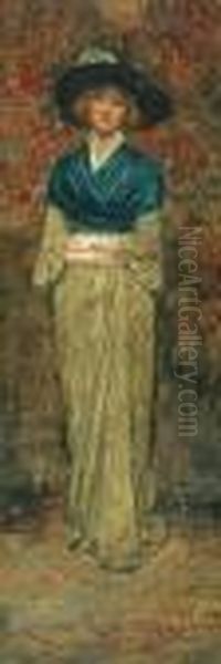 Full Length Portrait Of A Woman In A Blue Shawl - view 1